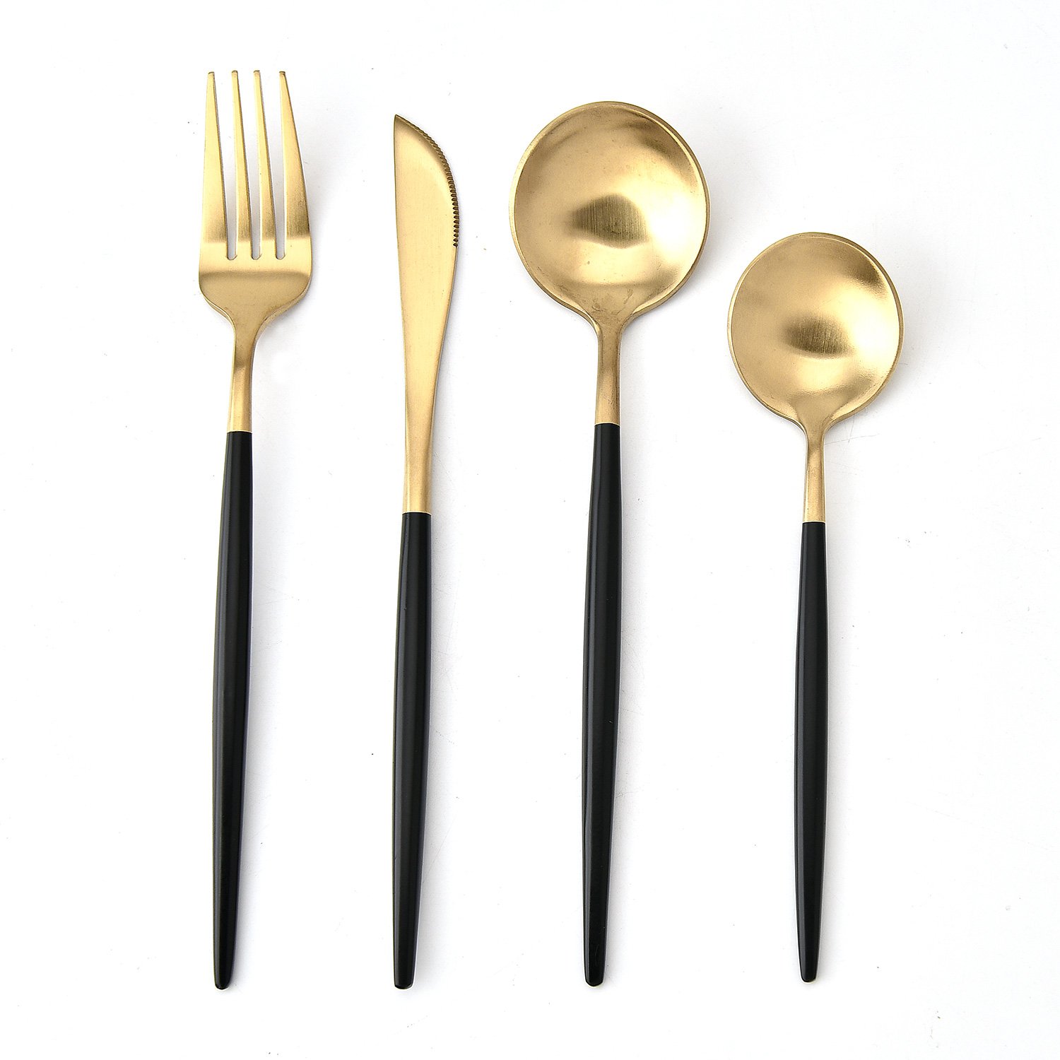 4-Piece Cutlery Set - Gold fork, knife and spoon with black handle BH7213
